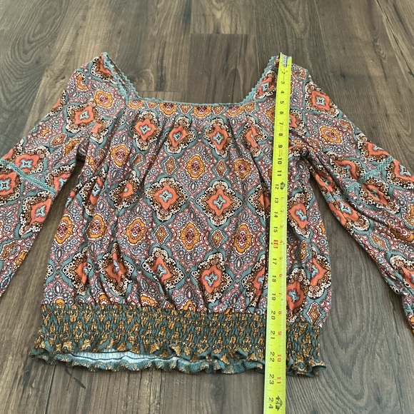 Democracy Boho Smocked Crop Top Peasant Blouse Festival Earthy Cottagecore S - Picture 2 of 5